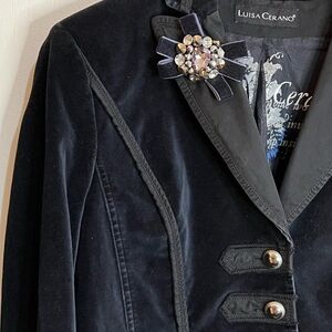 Luisa Cerano Navy Velvet Blazer